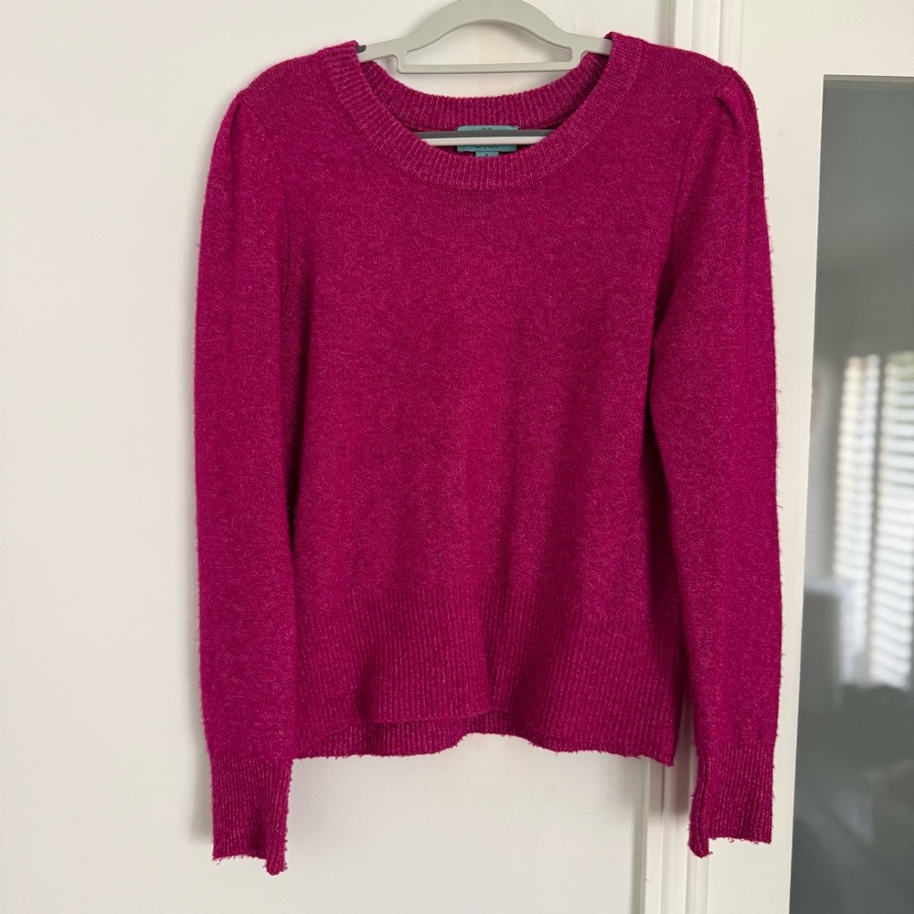 CeCe Hot Pink Ribbed Crewneck Sweater